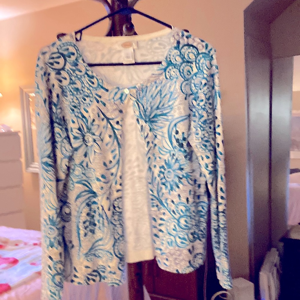 Blue and white cotton cardigan, Talbots L